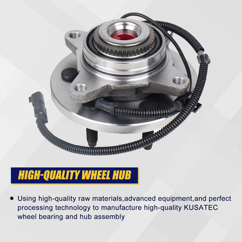 Front Wheel Bearing And Hub Assembly For Ford Expedition F-150 Lincoln Navigator 2011 2012 2013 2014 4WD AWD 6 Lug With ABS OEM Grade Direct Fit Premium Quality Reliable Replacement Part, showing a close-up view of the wheel hub with visible ABS sensor cable and 6-lug configuration.