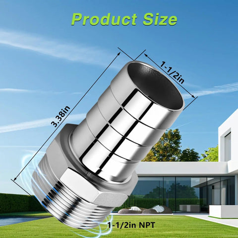 Heavy Duty Stainless Steel Hose Barb Fittings 1-1/2 Inch To 1-1/2 Inch NPT Male Threaded Connectors, corrosion-resistant steel