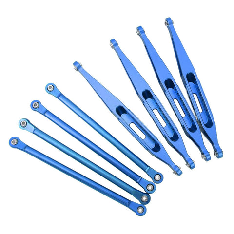 Upgrade Your RC Ride With Premium Aluminium Alloy Suspension Links For Losi 1/8 LMT 4WD, blue set of upper and lower suspension links.