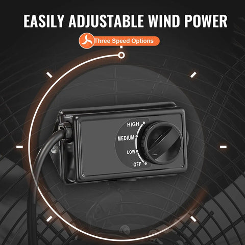 Close-up of control panel showing 3 speed settings on Drum Fan 24 Inch High Velocity Floor Fan 8700 CFM Heavy Duty Industrial Ventilation