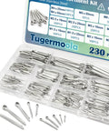 230Pcs Cotter Pins Set In 12 Sizes, 304 Stainless Steel Split Pin Fasteners Assortment Kit with labeled compartments
