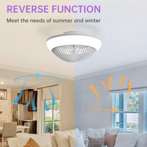 15 Inch Enclosed Bladeless Ceiling Fan with RGB Dimmable LED Light, 6 Speed Reversible Quiet Fan for summer and winter use.