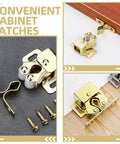 Six Pack Metal Cabinet Door Ball Catches with Rugged Texture and Smooth Golden Finish Spring Latches displayed on wood surface