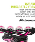 Close-up of Light Up Wheels Kids Inline Skates With Adjustable Four Size Fit, showing durable black and pink frame and LED wheels.