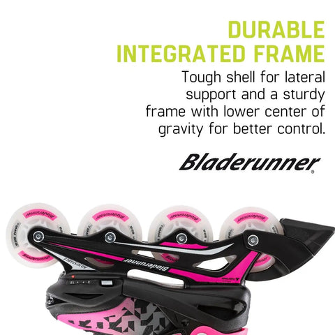 Close-up of Light Up Wheels Kids Inline Skates With Adjustable Four Size Fit, showing durable black and pink frame and LED wheels.