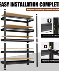 71.2 Inch Tall Wood And Metal Garage Shelving Unit Built Tough With Adjustable Shelves Heavy Duty Industrial Utility Rack For Workshop Garage Or Kitchen 71.2 Inch Tall By 31.5 Inch Wide By 13.8 Inch Deep. Exploded assembly view with steel frame and wood shelves