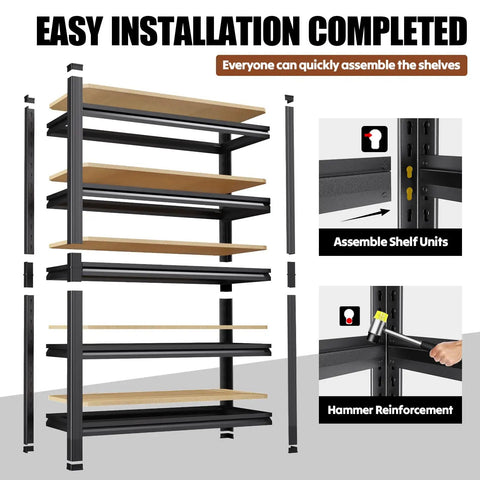71.2 Inch Tall Wood And Metal Garage Shelving Unit Built Tough With Adjustable Shelves Heavy Duty Industrial Utility Rack For Workshop Garage Or Kitchen 71.2 Inch Tall By 31.5 Inch Wide By 13.8 Inch Deep. Exploded assembly view with steel frame and wood shelves