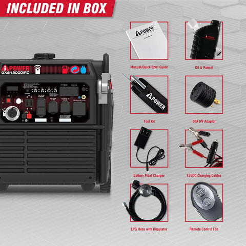 Dual Fuel Portable Inverter Generator With Remote Start For Home Backup Power Gas Or Propane Powered 12000 Watt Peak
