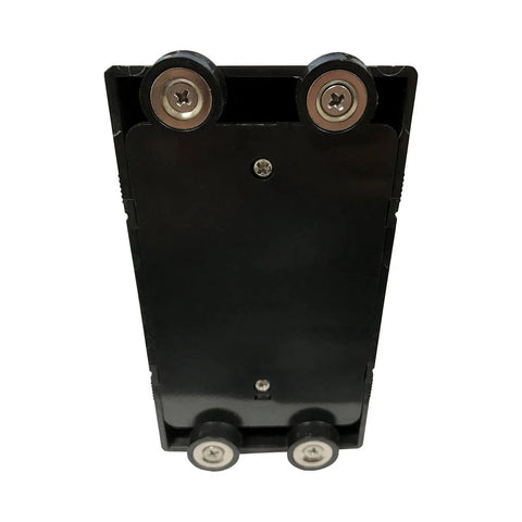 Base of magnetic retractable wall barrier showing strong N38 magnets for quick crowd control and safety queues on metal surfaces.