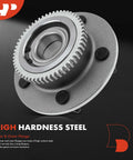 Front view of a Front Wheel Bearing And Hub Assembly With ABS Ring For Dodge Ram 1500 2000 2001 5 Lug RWD Only Premium Grade Wheel Hub Replacement Kit.