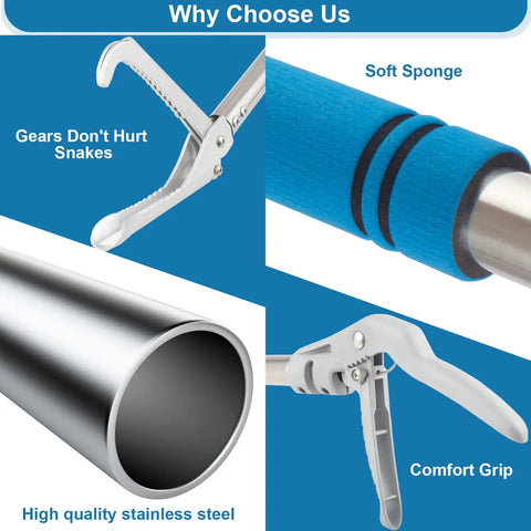 69 Inch Snake Grabber Reacher Tool With Wide Jaw, Heavy Duty Stainless Steel Snakes Catcher Tongs, Long Reach Reptile Catcher With Sponge Wrapped Handle, Rust Resistant, Ultra Durable Blue Finish