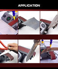 Versatile Wet Dry Belt Sander With Water Attachment For Minimal Dust Grinding And Polishing Metal Wood Plastic Acrylic Stone Adjustable Speed Up To 13000Rpm Includes Ten Abrasive Belts For Precision DIY Projects And Professional Finishing Tasks in action, showcasing various applications.