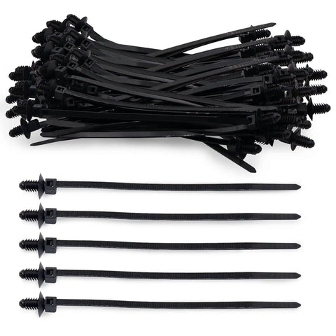 Heavy Kick Butt Christmas Tree Cable Ties Push Mount Auto Zip Ties For Engine Bay Wire Harness Management, 6.7 Inch Black, 50 Pack