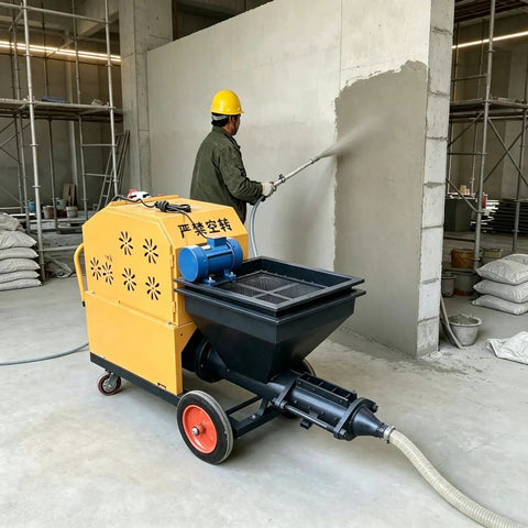 Heavy Duty Portable Construction Mortar Spraying Machine spraying plaster on wall, portable, efficient for wall rendering.
