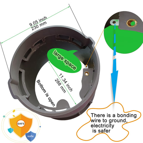 Top view of 10 Inch Underground Electrical Junction Box For Outdoor Wiring In Ground Splice Box With Removable Lid, Heavy Duty PVC Construction, Weatherproof Plastic Box For Safe Yard Electrical Connections, showing large space and bonding wire details.