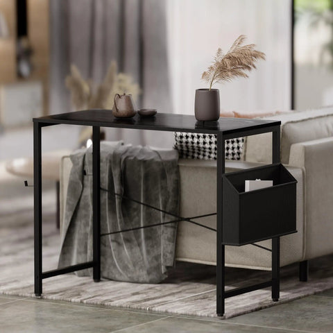 32 Inch Computer Desk For Small Spaces With Storage Bag And Headphone Hook, minimalist black frame in living room