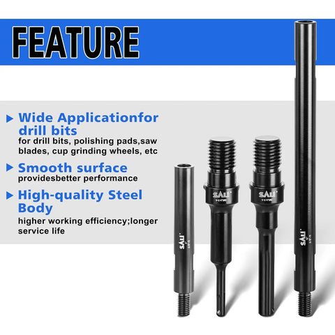 12 Inch Extension Rod For Diamond Core Drill Bits With Five Eighth Inch Eleven Thread Adapter, black steel drill connectors
