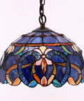 Tiffany Style Pendant Light Fixture With Blue Purple Cloud Stained Glass Hanging Lamp, 12 Inch Shade, S558 Series