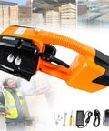 Top Shelf Battery Powered Strapping Machine For Automatic Hot Welding Packing, orange handheld tool for 13 to 19 mm bands.