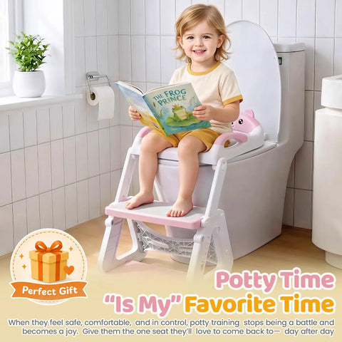 Adaptive Toddler Potty Training Seat With Built In Step Stool Ladder Featuring Full Height Customization Plus Extra Tough Anti Slip Platform For Standard Or Wide Toilets Totally Tight Setup For Tiny Trailblazers