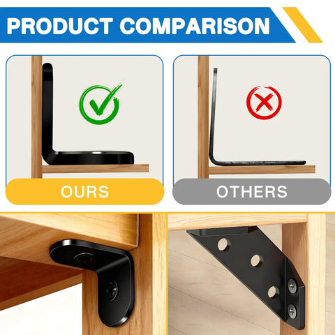 Comparison of Twenty Pack Universal Stainless Steel Corner Brackets 90 Degree L Shape And Trapezoid Wood Furniture Connectors with competing brackets.