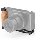 L-Shape Bracket Wooden Grip With Cold Shoe For Sony ZV1 Digital Camera attached via one quarter inch mounts
