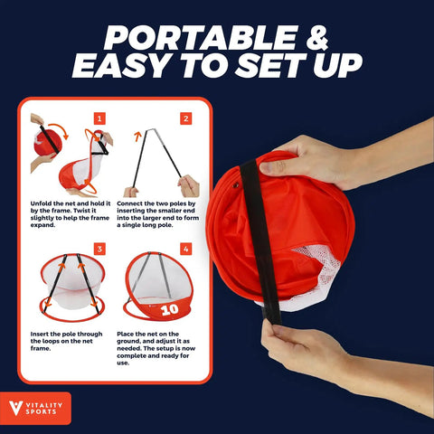 Instruction manual for Golf Chipping Practice Net Set With Three Target Nets In Small Medium Large assembly process.