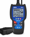 No Hassle OBD2 Code Reader And ABS Scan Tool With Fix And Part Recommendations, screen showing code, black and blue device