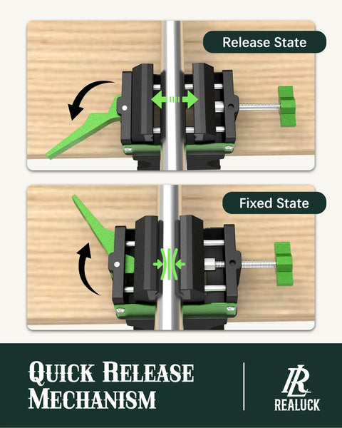 Golf Club Vise Clamp Station No Drill Regripping Kit With Quick Release Grip Removal Tool in release and fixed states