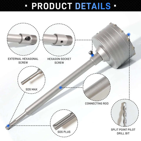 ATOLS 34-piece concrete hole saw kit with SDS Plus/Max shanks; includes pilot bit and hex screws