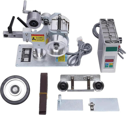 Kickin 550W Brushless Belt Sander And Bench Grinder With Sweet Adjustable Guards And Smooth Forward Reverse Rotation For Killing Wood And Metal Finishing Tasks Straight From Your Home Garage Setup - metal and plastic machine parts laid out.