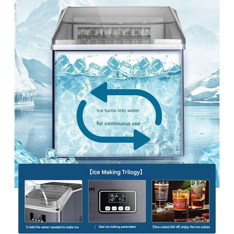 High Octane Countertop Ice Maker Cranks Out Top Shelf Cubes At Record Pace With Up To 25kg Daily Output And Integrated Water Line Hookup for continuous ice production.
