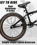 Yaphet 20 Inch Freestyle BMX Bike rear view showing black frame, brown tires, and U-brake, highlighting street-ready design.