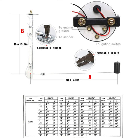 Diagram of Stainless Steel Boat Fuel Sender Unit And Water Level Sensor 6 Inch Tank Gauge with measurements and installation details