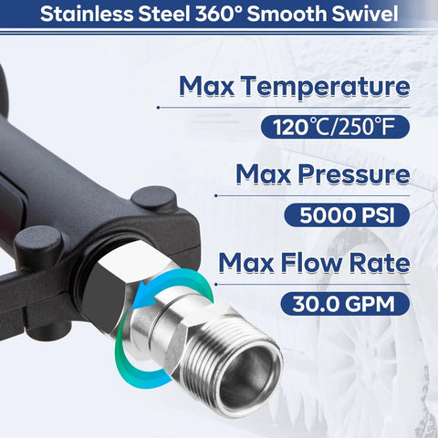 Stainless Steel M22 14mm Pressure Washer Swivel Joint 360 Degree Rotation Eliminates Hose Twist And Kink Universal Connect Hose Adapter For Easy Outdoor Cleaning, 5000 PSI