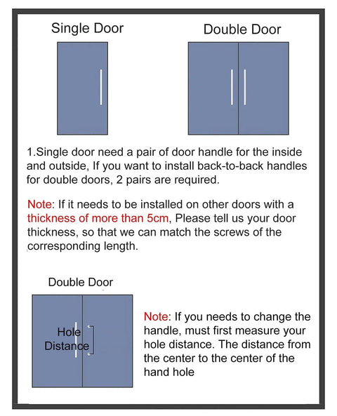 Diagram showing installation for Wood And Glass Doors Entry Door Handle Set Large Double Sided Barn Door Handles with hole distance