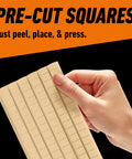Hand holding Mounting Putty For Walls Natural Tan Color 168 Pre Cut Squares Removable And Repositionable Non Toxic Low Residue No Mess No Holes