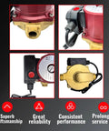 Smooth Operator 115V 1/25 HP Circulator Pump For Domestic Hot Water And Heating Units, detailed view of motor and brass fittings.