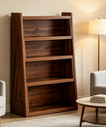 47-Inch Foldable Bookshelf With Three Convertible Layouts A Space Saving Modular Wood Organizer For Bedroom Or Office next to sofa