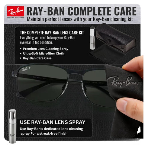 RB3671CH Square Round Polarized Sunglasses For Men And Women With Dark Gray Lenses Includes Official Eyewear Kit shown in care kit