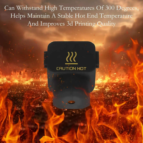 Silicone Sock Set For 3D Printer Hotend 10 Pack High Temp Sleeve over flames, "Caution Hot" label, protective black cover for extruder
