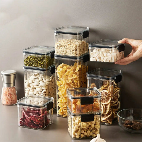 Straight Up Solid Game Changer For Your Kitchen Pantry Clear Airtight Glass Coffee Jar with various dry ingredients stored.