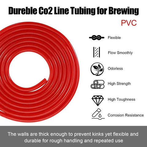 25 Foot Beer CO2 Gas Line Kit For Homebrew And Kegerator, Five Sixteenth Inch Red CO2 Tubing With 304 Stainless Steel Clamps image