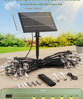 100Ft Outdoor Solar String Lights With Remote Control, 36 LED, Waterproof, USB C Charging, solar panel on table