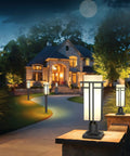 Heavy Duty Aluminum Outdoor Post Light With Frosted Glass Shade, 19.3 inch lamp illuminating a garden path at night