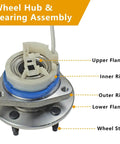 Diagram of 2pc Front & Rear Wheel Hub Bearing Assembly for 2000-2013 Chevy Impala with labeled flanges and rings.
