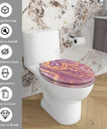 Slow Close Elongated Toilet Seat for Bathroom with colorful marbled design installed on a modern toilet.