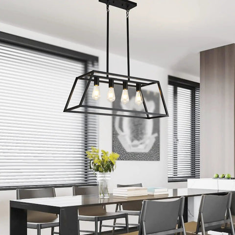 Matte Black Industrial 4 Light Pendant Lighting For Kitchen Island Linear Hanging Light Fixture With Adjustable Rods Dope Modern Dining Room