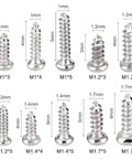 1000 Piece Mini Screw Kit Set With Self Tapping Micro Screws In M1 To M1.7 Sizes Phillips Pan Head Nickel Plated
