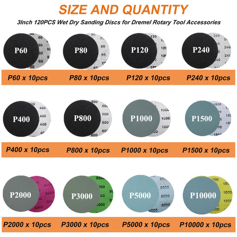 All In One 160 Pieces 3 Inch Sanding Discs Polishing Kit Wet Dry Grit 60 To 10000 arranged in a gradient of grits